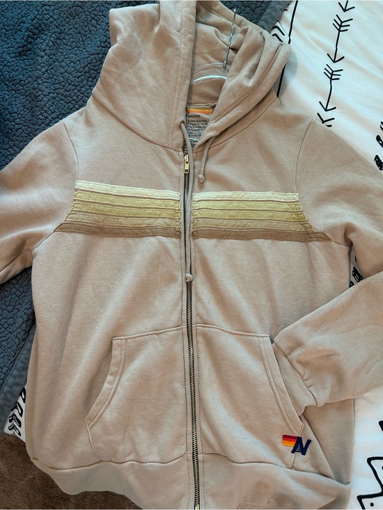 Aviator Nation Jackets & Blazers - Aviator Nation Beige Zip Hoodie with Yellow Stripe Accents